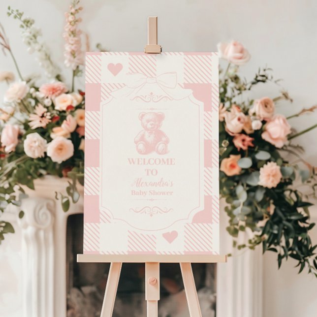 Heart Gingham French Teddy Baby Shower Foam Board (Creator Uploaded)
