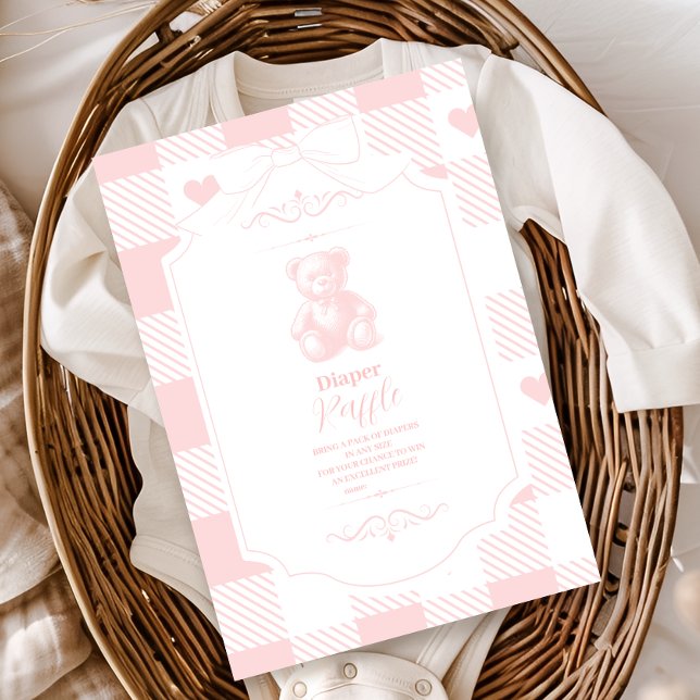 Heart Gingham French Teddy  Diapper Raffle Enclosure Card (Creator Uploaded)