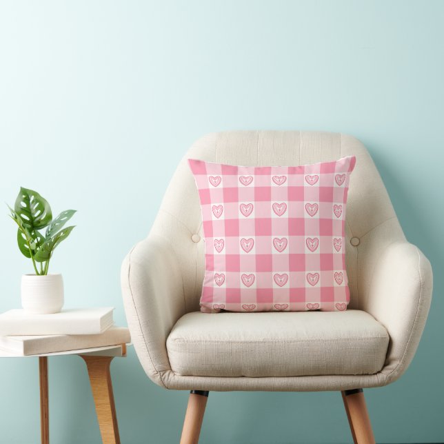 Heart Gingham  Throw Pillow (Chair)