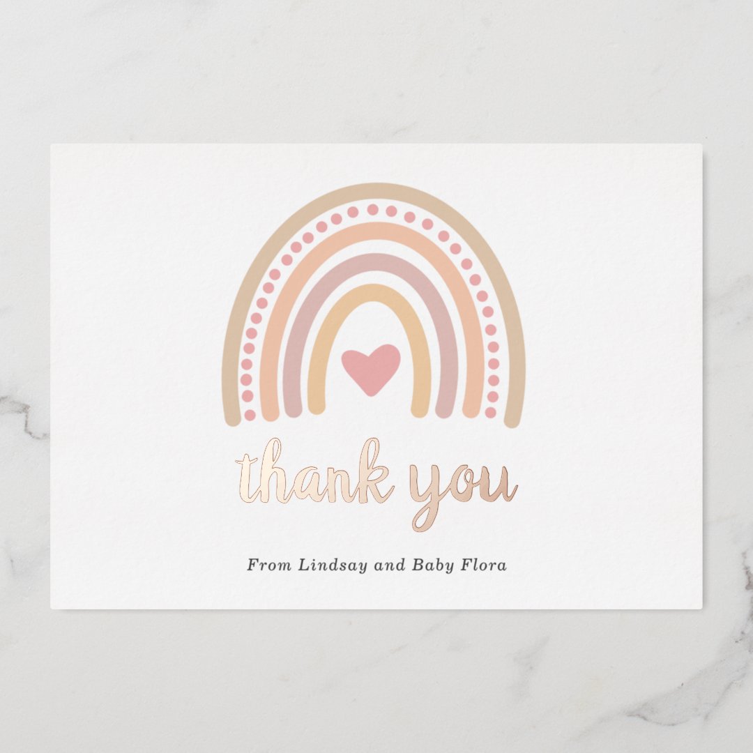 Heart Girl Boho Rainbow Baby Shower Thank You Card | Zazzle