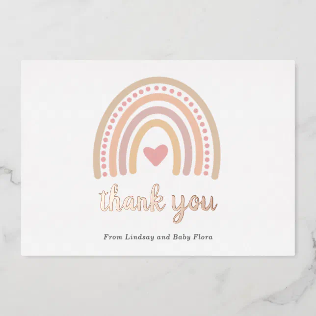 Heart Girl Boho Rainbow Baby Shower Thank You Card 