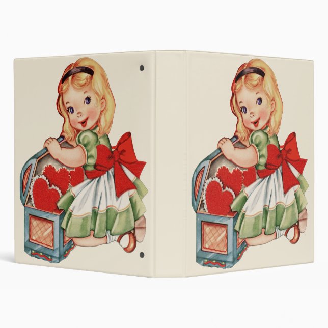 Heart Girl Child Retro Cute Children 3 Ring Binder (Background)