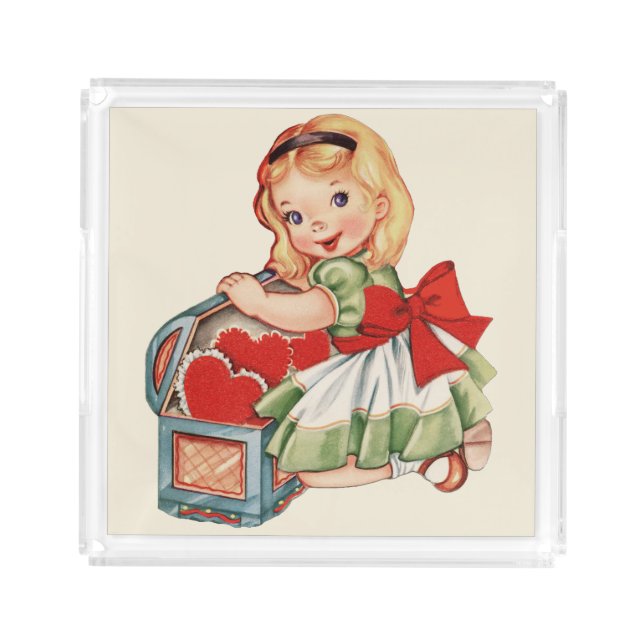 Heart Girl Child Retro Cute Children Acrylic Tray (Front)