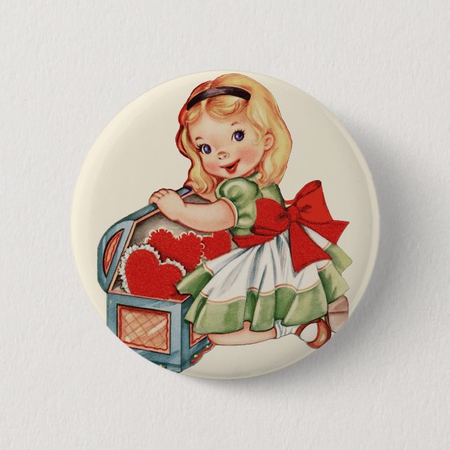 Heart Girl Child Retro Cute Children Button (Front)