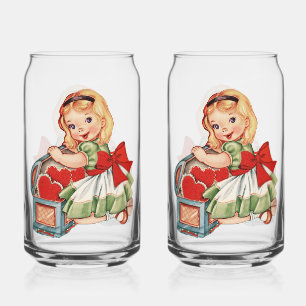Heart Girl Child Retro Cute Children Can Glass