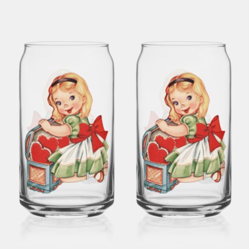 Heart Girl Child Retro Cute Children Can Glass