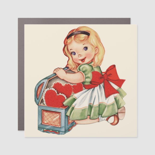 Heart Girl Child Retro Cute Children Car Magnet (Front)