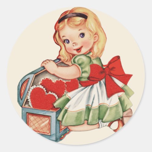 Heart Girl Child Retro Cute Children Classic Round Sticker