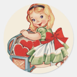 Heart Girl Child Retro Cute Children Classic Round Sticker