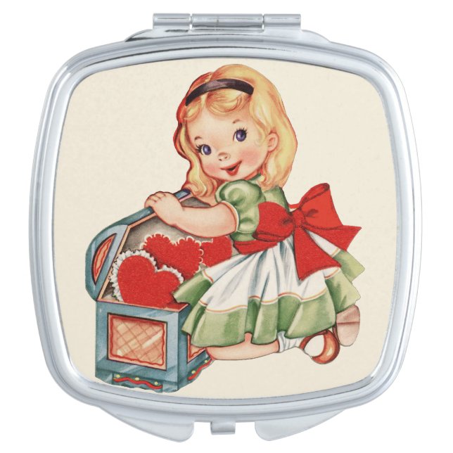 Heart Girl Child Retro Cute Children Compact Mirror (Front)