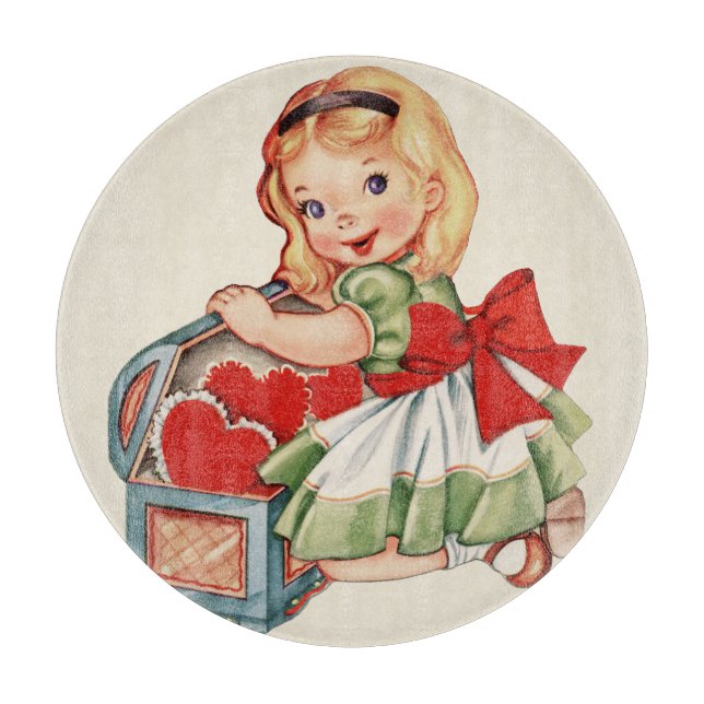 Heart Girl Child Retro Cute Children Cutting Board (Front)