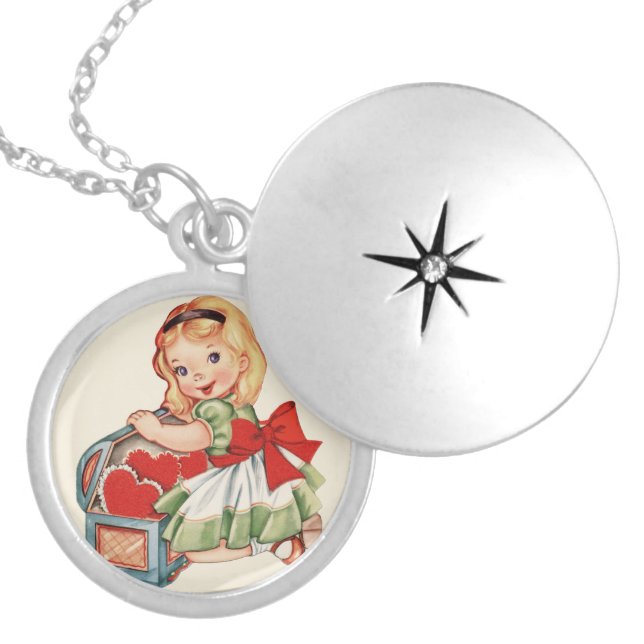 Heart Girl Child Retro Cute Children Locket Necklace (Front)