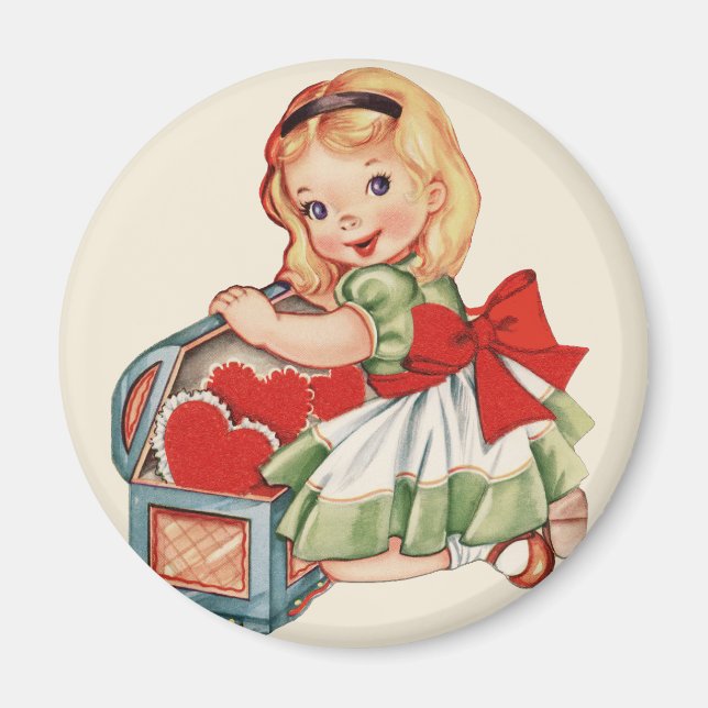 Heart Girl Child Retro Cute Children Magnet (Front)