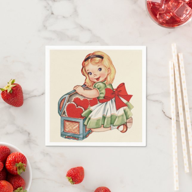 Heart Girl Child Retro Cute Children Napkins (Insitu)