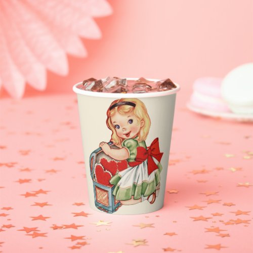 Heart Girl Child Retro Cute Children Paper Cups