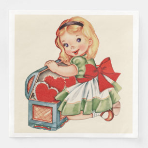 Heart Girl Child Retro Cute Children Paper Dinner Napkins