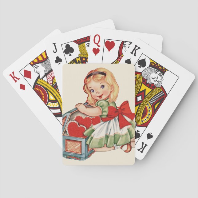 Heart Girl Child Retro Cute Children Poker Cards (Back)