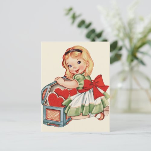Heart Girl Child Retro Cute Children Postcard