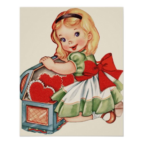 Heart Girl Child Retro Cute Children Poster