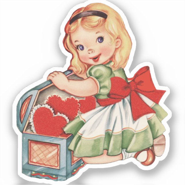 Heart Girl Child Retro Cute Children Sticker (Front)