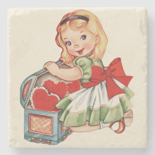 Heart Girl Child Retro Cute Children Stone Coaster