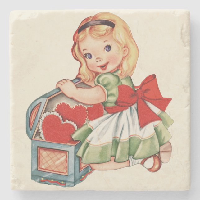 Heart Girl Child Retro Cute Children Stone Coaster (Front)
