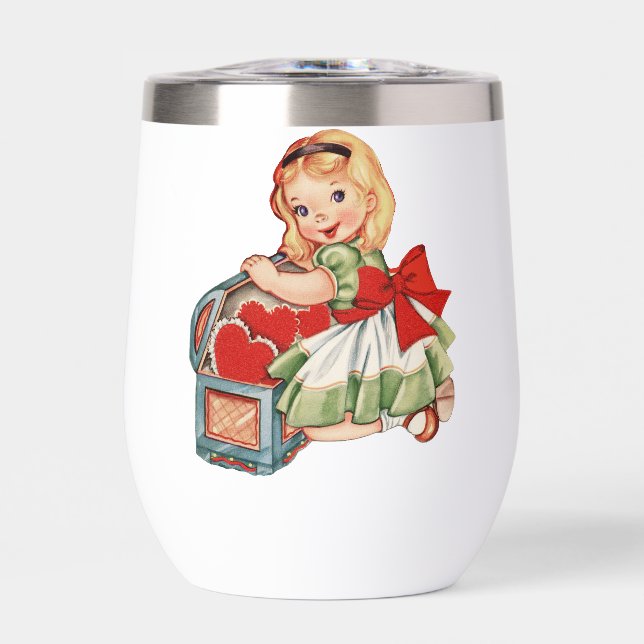 Heart Girl Child Retro Cute Children Thermal Wine Tumbler (Front)