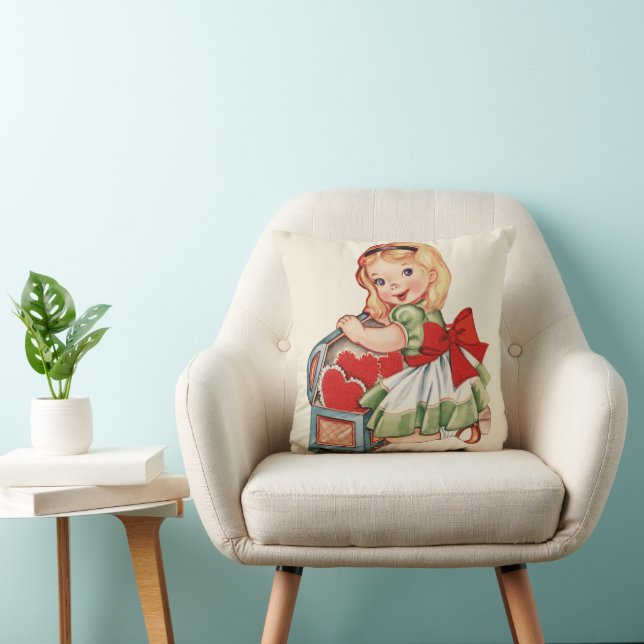 Heart Girl Child Retro Cute Children Throw Pillow (Chair)