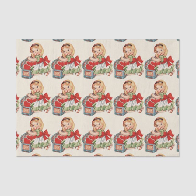 Heart Girl Child Retro Cute Children Tissue Paper (Front)