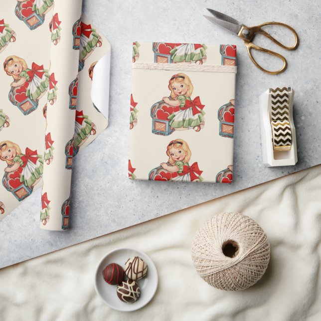 Heart Girl Child Retro Cute Children Wrapping Paper (Crafts)