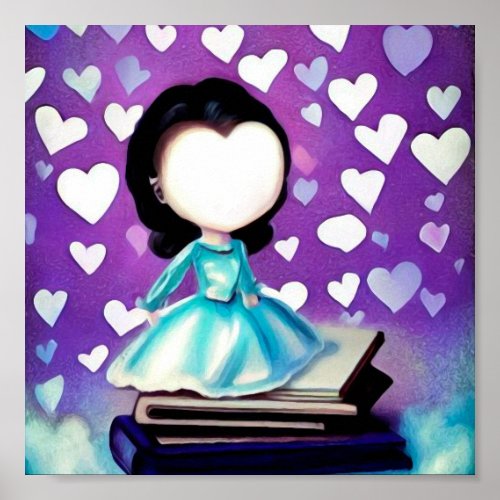 Heart Girl on Book Stack Poster