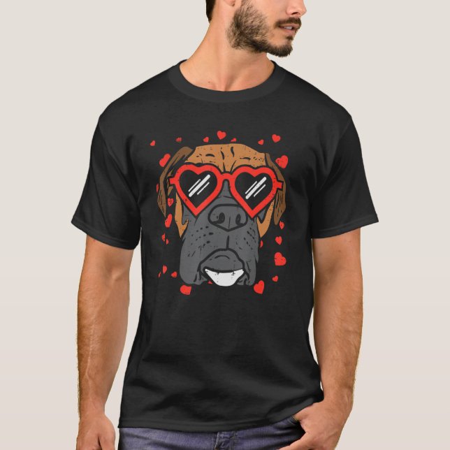 Heart Glasses Boxer Face Cute Valentines Day Dog L T-Shirt (Front)