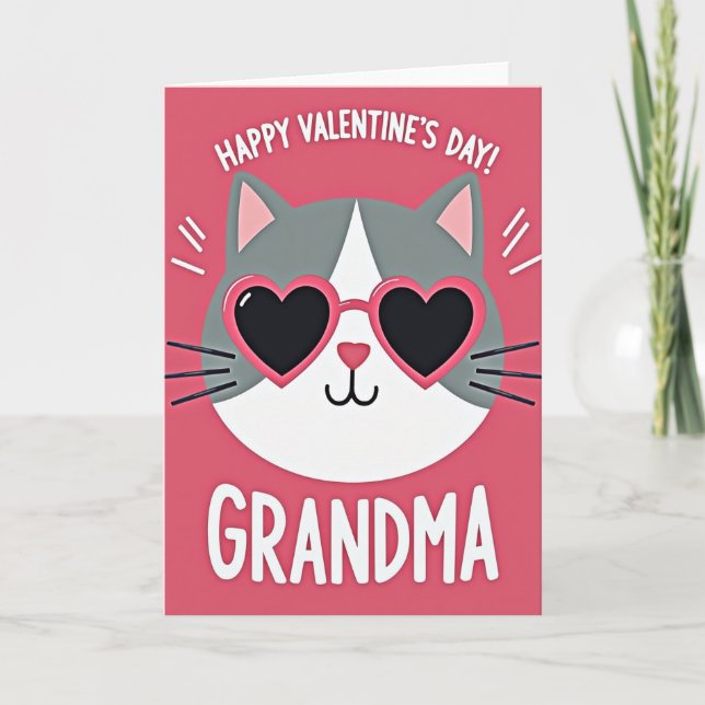 Heart Glasses Cat Grandma Card (Front)