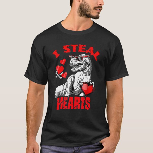 Heart Glasses Dinosaur I Steal Hearts Boys Men Wom T-Shirt (Front)