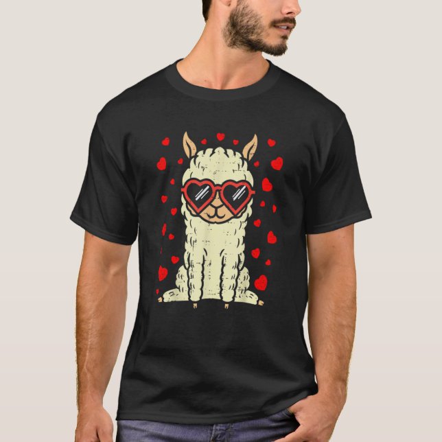 Heart Glasses Llama Cute Alpaca Valentines Day Ani T-Shirt (Front)