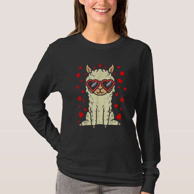 Heart Glasses Llama Cute Alpaca Valentines Day Ani T-Shirt (Front)