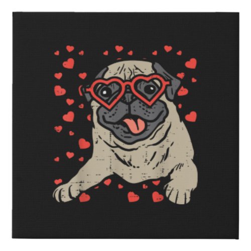 Heart Glasses Pug Cute Valentines Day  Dog Lover Faux Canvas Print