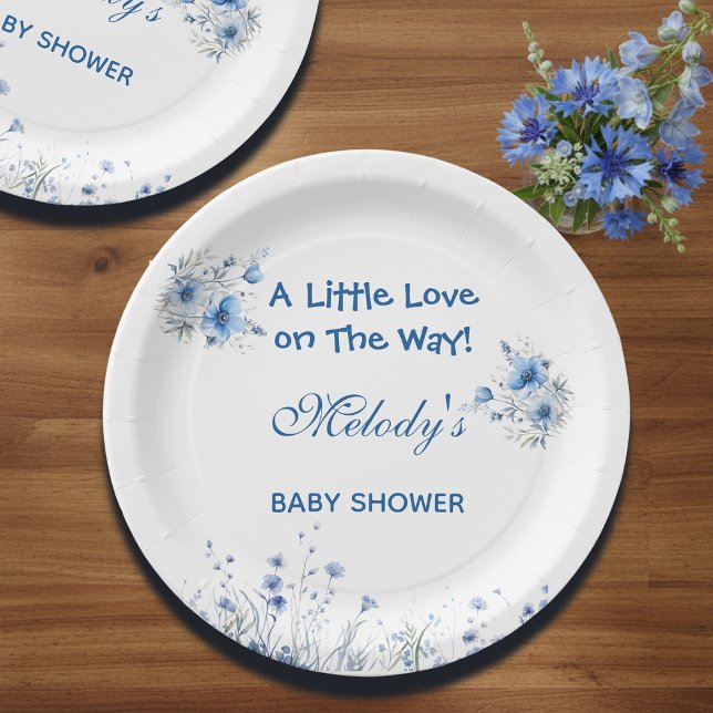 Heart Glasses Teddy Bear Blue Baby Shower  Paper Plates (Creator Uploaded)