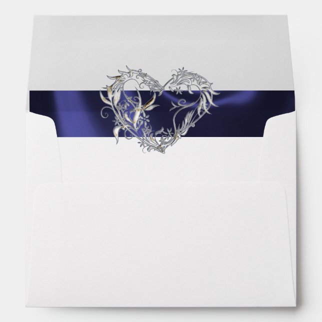 Heart, Glitter & Blue Ribbon Wedding Envelope (Back (Bottom))