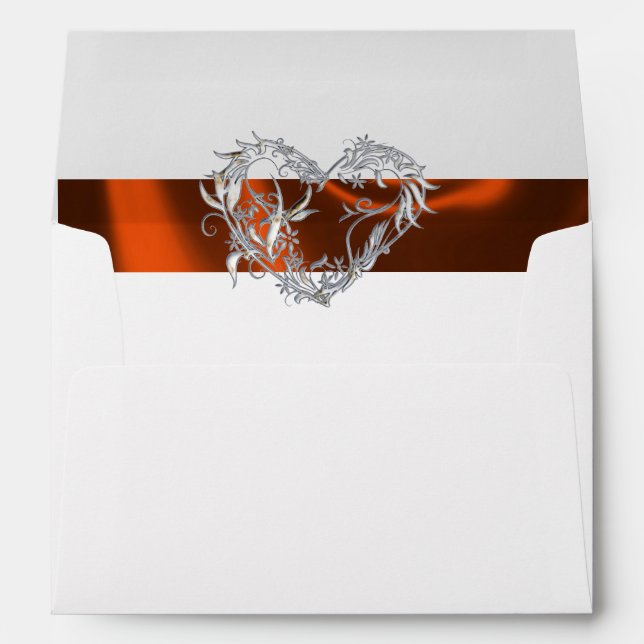 Heart, Glitter & Copper Ribbon Wedding Envelope (Back (Bottom))