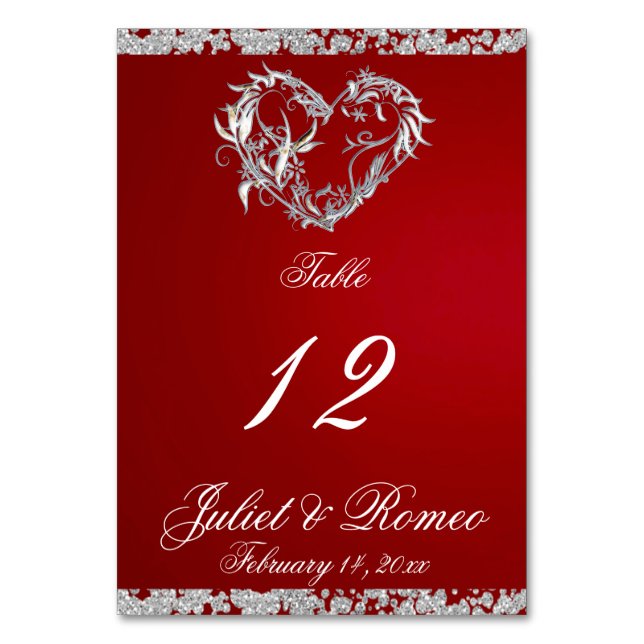 Heart & Glitter - Crimson Table Number (Front)