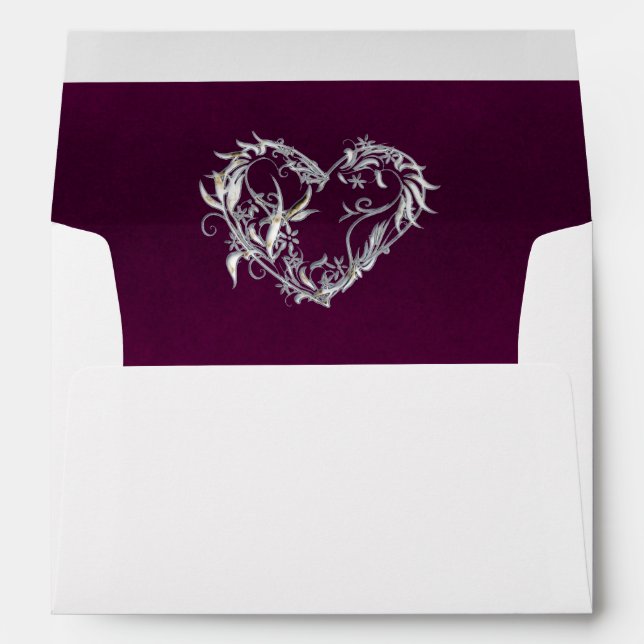 Heart & Glitter on Plum with Monogram Wedding Envelope (Back (Bottom))