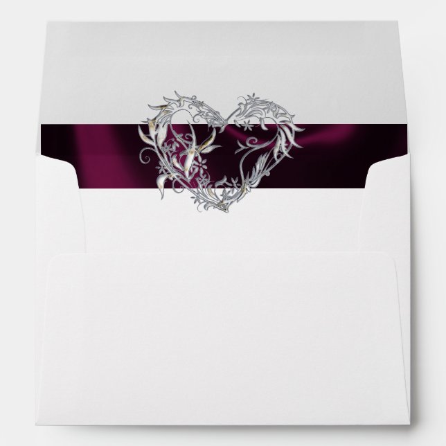 Heart, Glitter & Purple Ribbon Wedding Envelope (Back (Bottom))