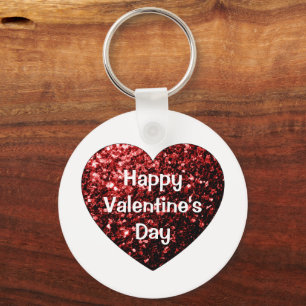 Heart Glitter sparkles Happy Valentine's Day white Keychain