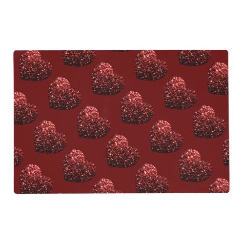 Heart glitter sparkles pattern dark red Valentines Placemat