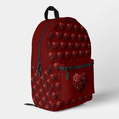 Heart glitter sparkles pattern dark red Valentines Printed Backpack