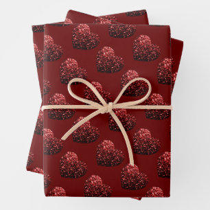 Heart glitter sparkles pattern dark red Valentines Wrapping Paper Sheets