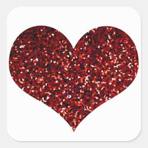 Heart Glittery Red Glitter Sparkle Pattern Wedding Square Sticker