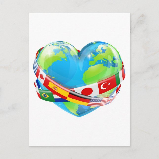 Heart globe with flags postcard (Front)