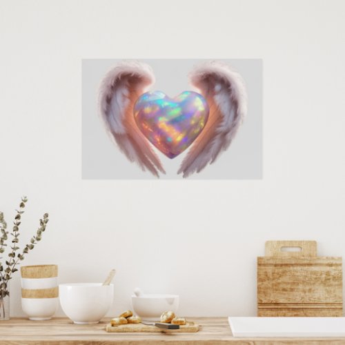   Heart Glowing Angel Wings  AP78 Opal Poster